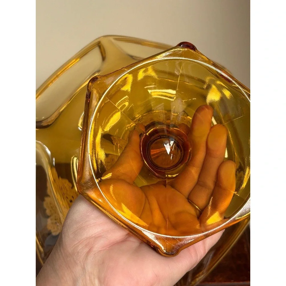 Vintage Viking Glass Epic 6-Petal Footed Compote Bowl, amber, gorgeous condition - Picture 6 of 8
